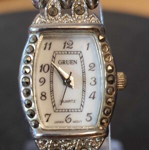 Vintage Gruen Silver Rhinestone Studded Women's Watch
